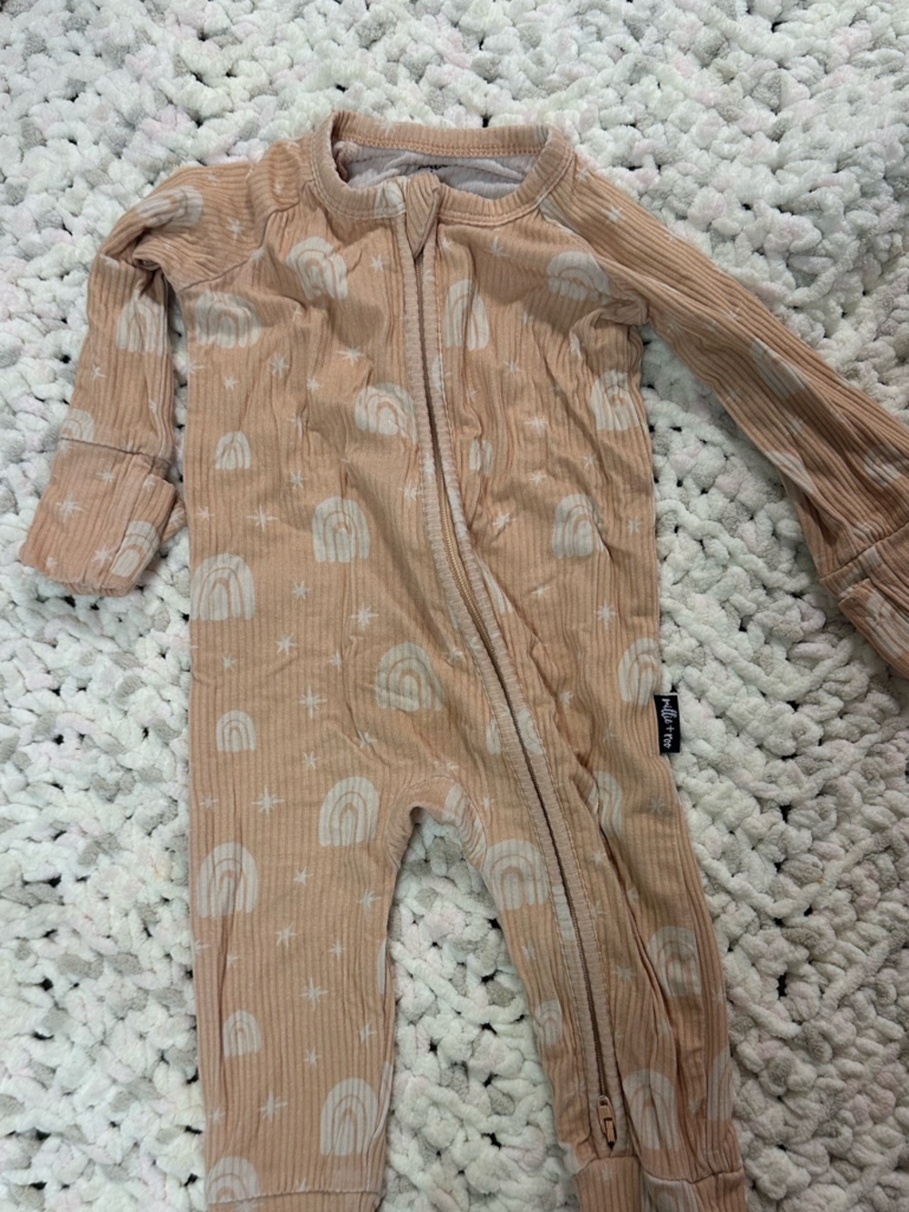 Millie & Roo Orange Cream Ribbed Rainbow Print Bamboo